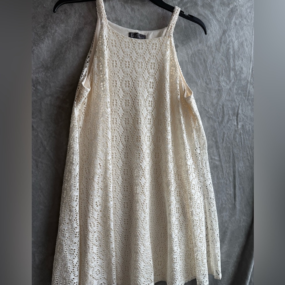 Luxology Ivory Crochet Sleeveless ALine Dress Short Round Neck Festival Boho 8/M